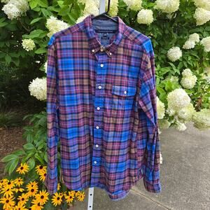 Tommy Hilfiger Men's Shirt Plaid Preppy Buttondown Custom Fit Blue Red sz Large